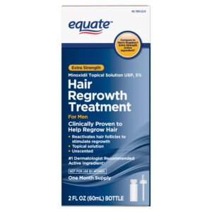 Equate Minoxidil Topical Solution USP 5%, Extra Strength Hair Regrowth Treatment for Men, 2 fl oz